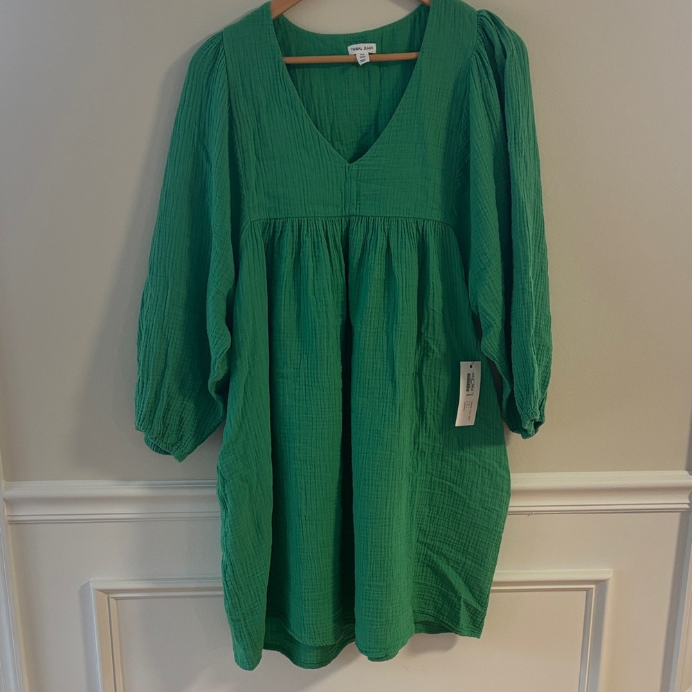 Green V-Neck Women's Dress